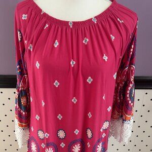 White Mark 3/4 Lace Bell Sleeve Dress XL